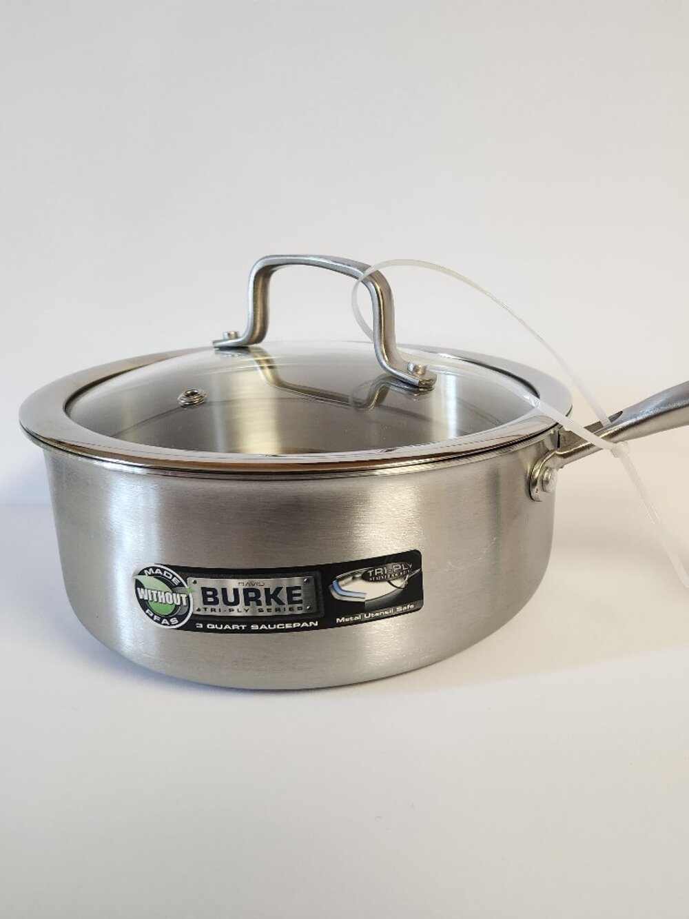 David Burke 3 Qt Saucepan With Lid Tri-Ply Stainless Steel New